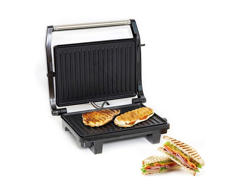 Geepas Stainless Steel Grill Maker, Power and Ready Light, GGM5394 Non-Stick Cooking Plate Easy to Clean Practical Cable Winding Lid Locking for- Silver