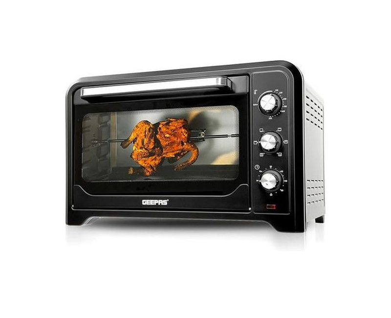 Geepas 42L Mini Oven & Rotisserie – Electric Oven 2000W & 60 Minutes Timer – Grill Function & 6 Selectors for Baking, Roasting & Grilling Accessories Included- Black