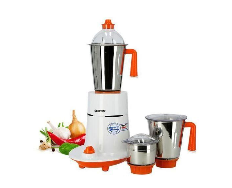 Geepas 3 IN 1 Mixer Grinder, 550 Watts Power - White Orange.