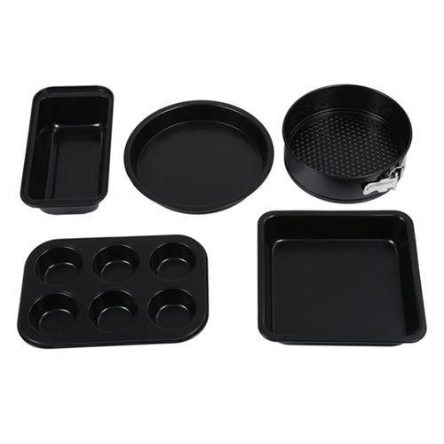 5-Piece Carbon Steel Baking Mold Set Oven Home Cake Biscuit -Black