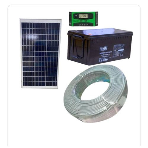 100W Solar Panel Kit + 50AH Solar Battery + 10AH Controller + 50M Cable Roll - Black