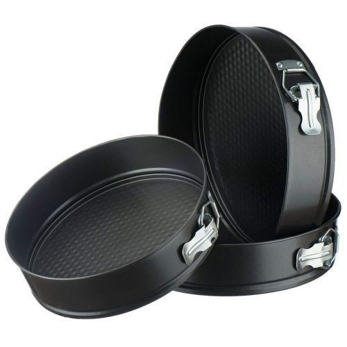 3 Pieces Of Round Baking Cake Mould Pans Trays- Black.