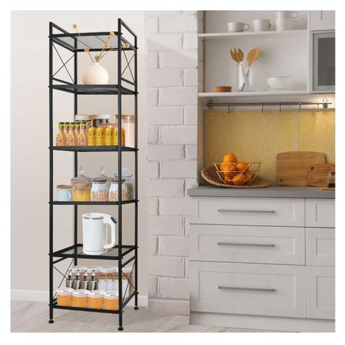 6 Tier Metal Storage Rack Shelves, Standing Storage Shelf Units for Laundry Bathroom Kitchen Pantry - Black/White