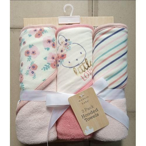 3pcs Hooded New Born Baby Towels - Multicolor