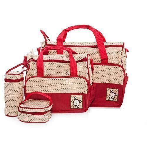 5 In 1 Baby Diaper Bag Set Baby Bag- Red/Brown