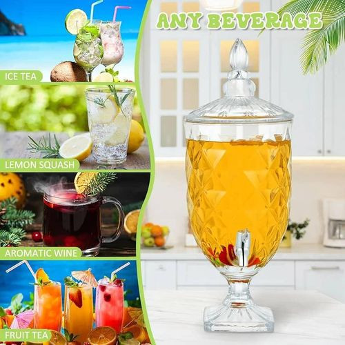 3 Litres Drink Dispensers for Parties with Stand Glass Crystal Collection Beverage Dispenser with Leak Proof Spigot Wide Mouth Drinks Server Juice Jug for Wedding Bar Party Liquid Tea Design May Differ - Transparent