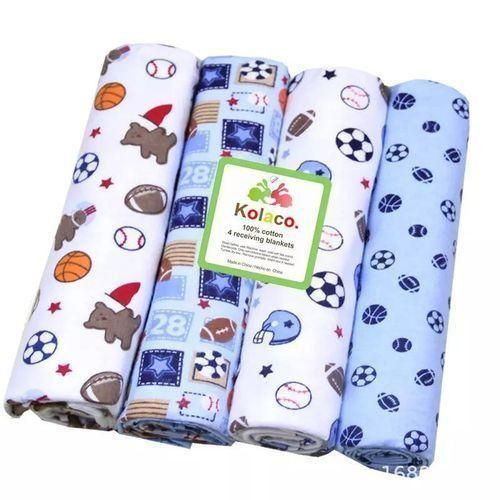 4Pcs/Pack 100% Cotton Baby Receiving Bedsheets - Blue/MultiColour