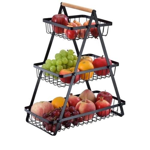 3-Tier Countertop Metal Fruit Basket, Fruit Bowl, Bread Basket, Vegetable Holder For Kitchen Storage Stand - Black
