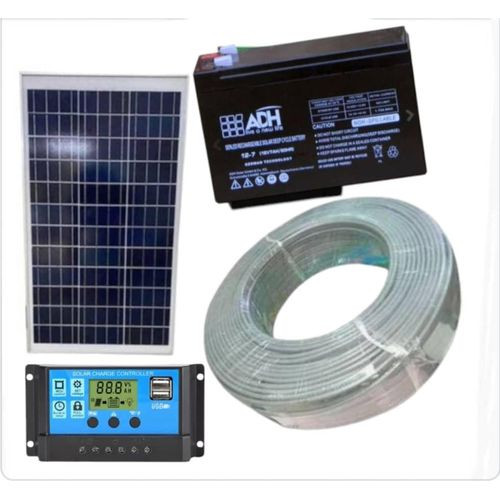 50W Solar Panel Kit + 24AH Solar Battery + 10AH Controller, 50M Cable Roll -Black