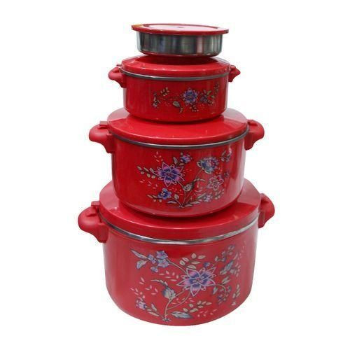 A Set Of 4 Beautiful Serving Dishes - Red, Silver