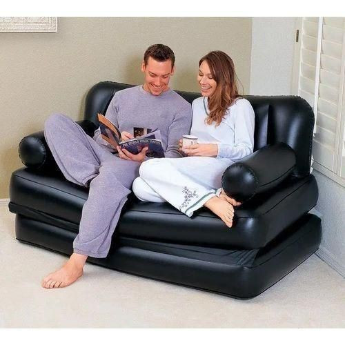 Double Air Couch Folding Sofa Bed Inflatable Mattress Pool Float Waterproof Blow Up Sofa For Camping Pool Bedroom Overnight - Black..