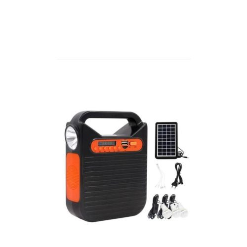 Mini Solar Home Lighting System With Phone Charging, FM Radio - Black