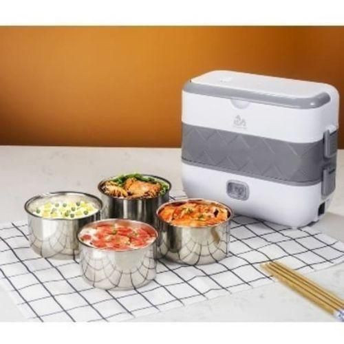 Portable Electric Lunch Box Heating Food Steamer Container-White.