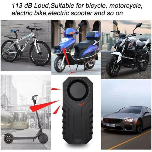 Bike Alarm, Anti-Theft Multipurpose Easy to Use Waterproof 113dB Bike Security Alarm Easy Installation For Motorcycle - Black