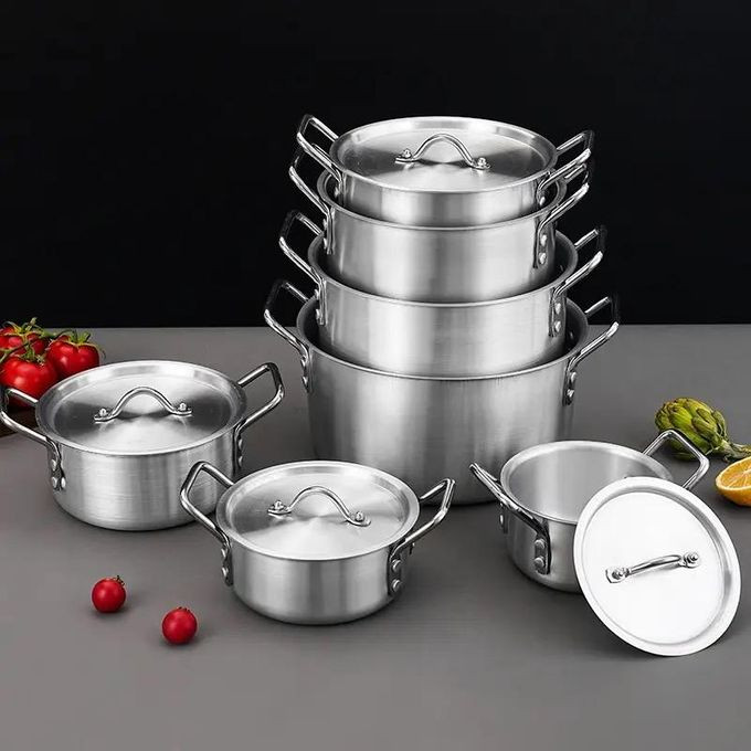 7Pc Cookware & Serving Aluminium Dish Set. Color Silver