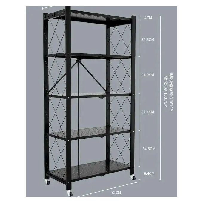 5 Tier Foldable And Movable Shelves Metal Kitchen and Storage Rack , Color -Black & White.