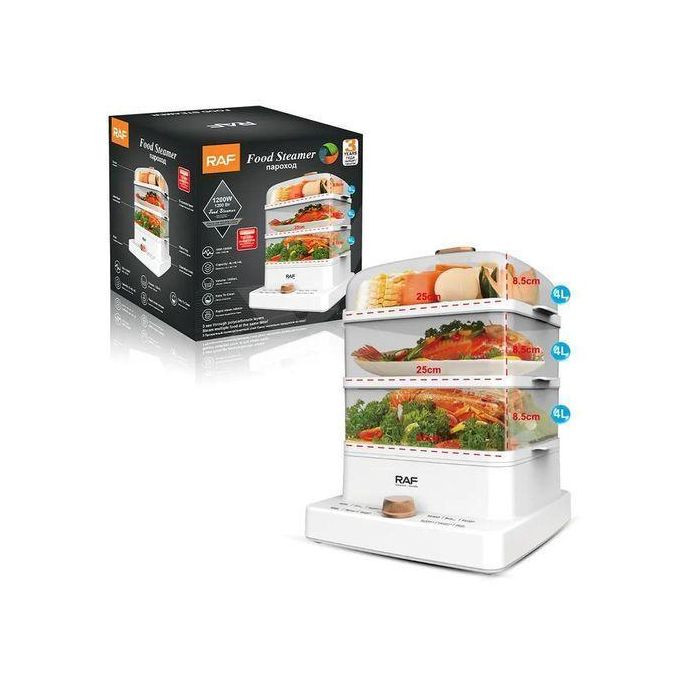 RAF 3-Tier Electric Food Steamer With Display & Timer - Clear