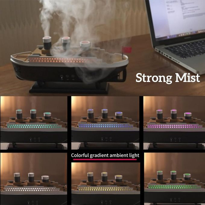Essential Oil Diffuser Cool Mist Humidifier, Titanic Ship Design, 250ml, LED Lights, Remote Control-Black & Whiteæ