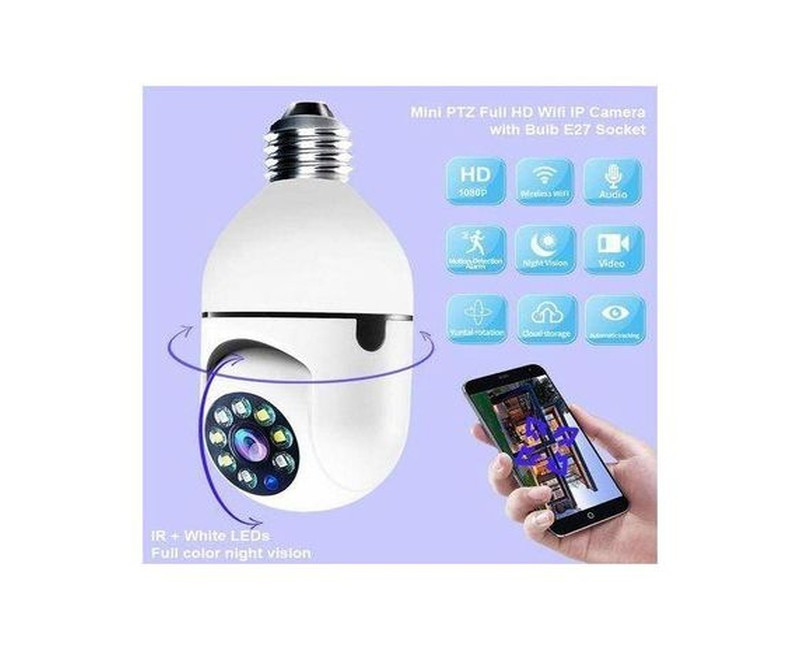 Wireless IP Wifi Panoramic Security CCTV Bulb Camera Motion Auto Tracking Cam