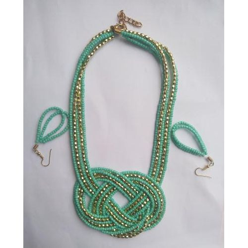 Women's Mixed Style Necklace+Earrings - Green&Gold