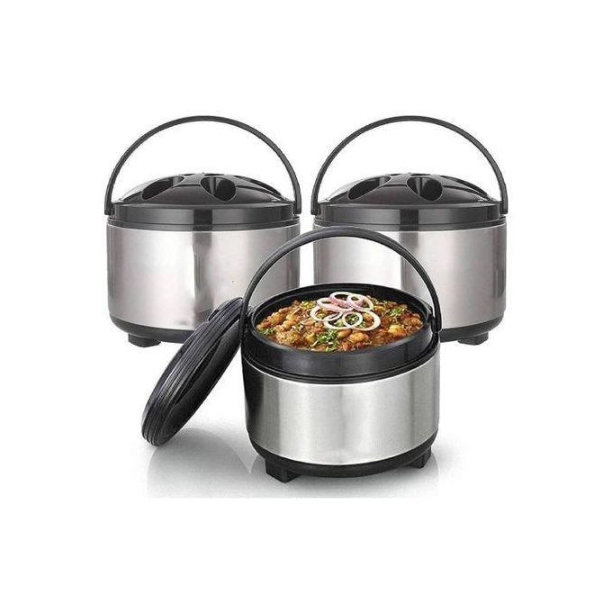Insulated Casserole Hot Pot Thermal Serving Bowl Food Warmer 3 Piece Set Cover Design May Differ - Silver/Black