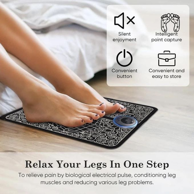 MDHAND Electric EMS Foot Massager, 6 Modes 9 Intensity Mat Pad, Portable USB Rechargeable Foot Massage Muscle Blood Circulation Improve Pain Relief-Color, Black