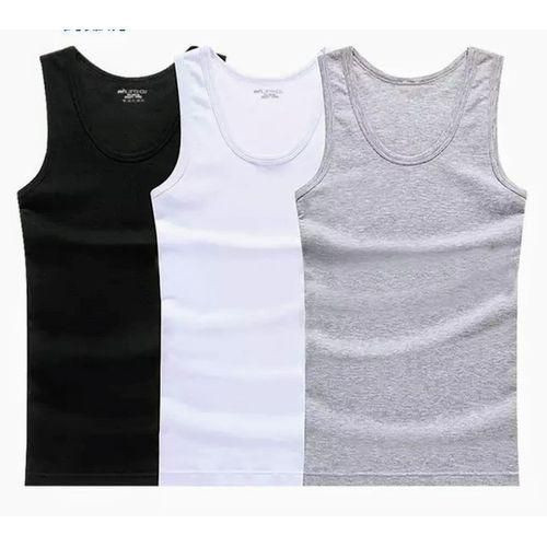 3 Pc Men's Cotton Vests - Black, Grey, White (Restricted Return)