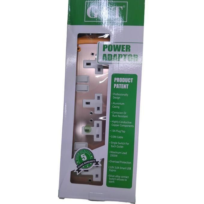 G&T 4 Way Power Adopter Extension_ Gold ,Greenyellow