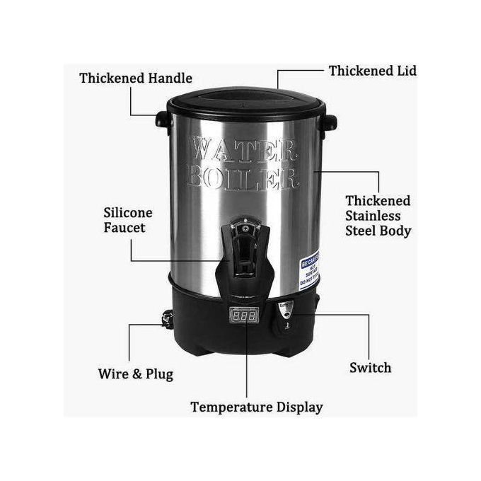 16 Litre Commercial Hot Water Boiler Tea Urn Warmer- Black -Silver