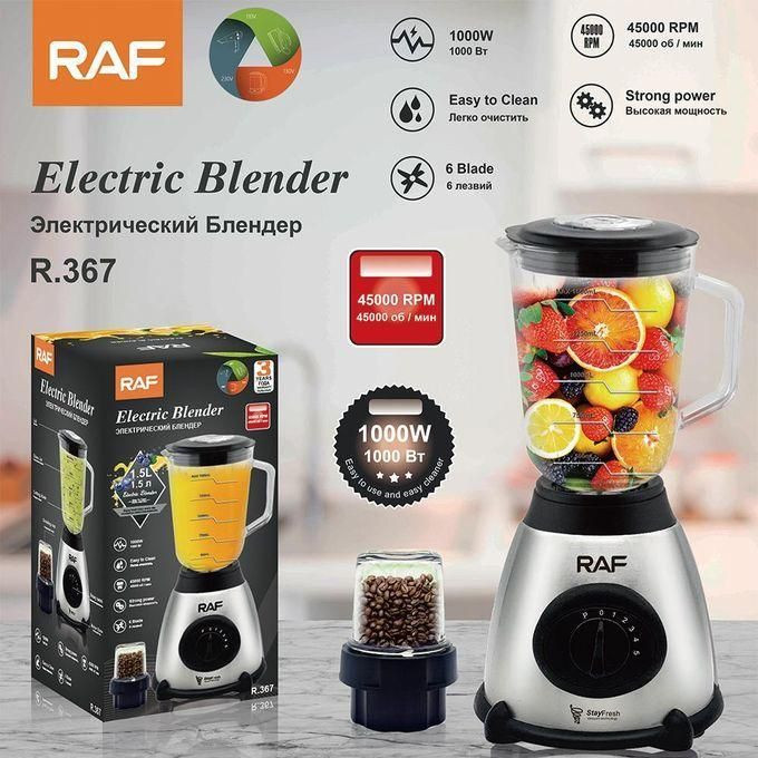 RAF 1.5L Juice Blender 2 In 1 Glass With Ice Krusher - Silver