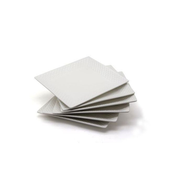 6pc- Of Square Checked Dinner Plates -White