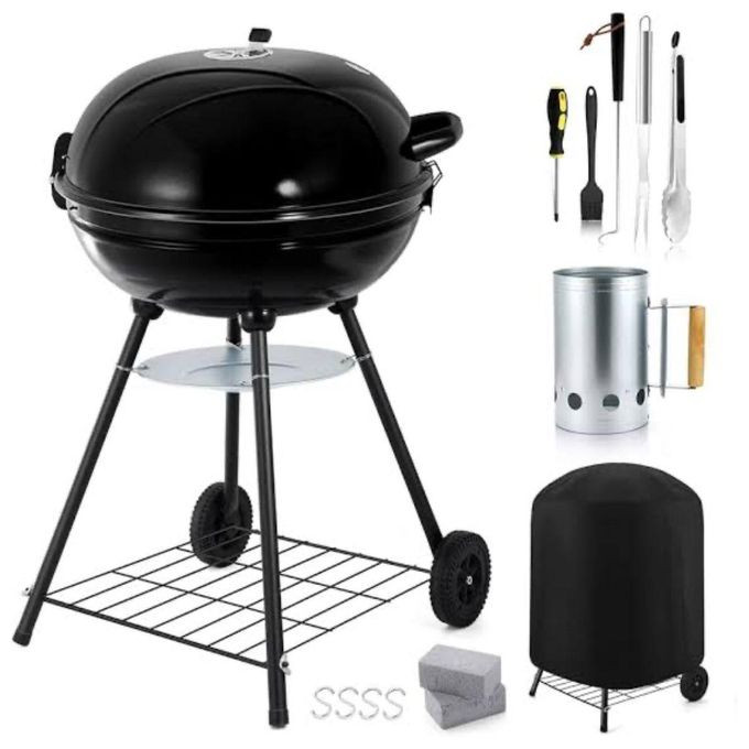 22 Inch Kettle Charcoal Grill, Heavy Duty Large Outdoor Grills For Camping Griddle, Backyard, Patio, Picnic Grilling, Travel Stove-Color -Black