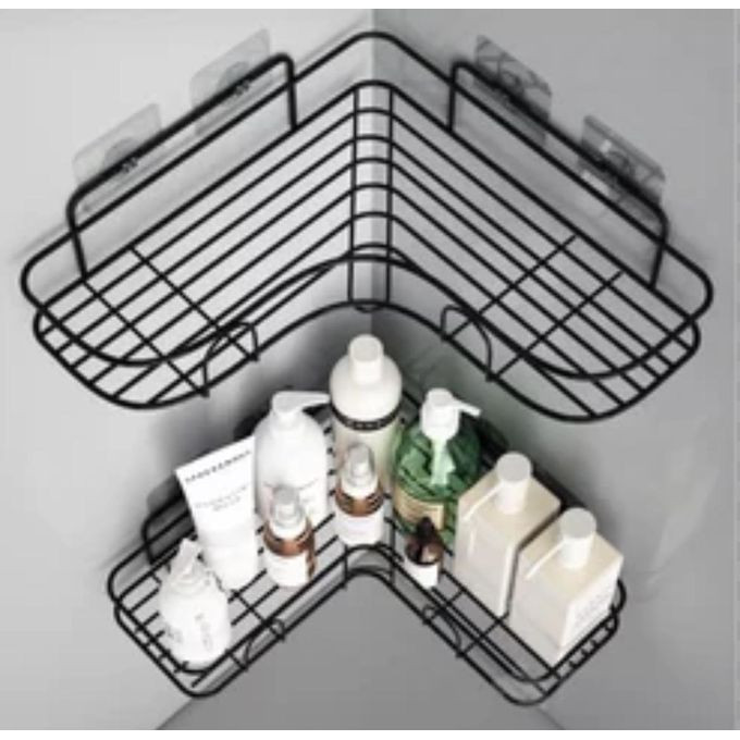 2Pc Set Of Black Self-Adhesive Wall Mounted Storage Rack- Color, Black