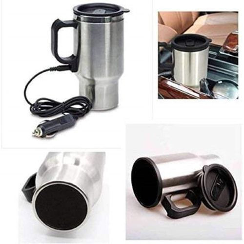 12V Car Charging Electric Kettle Stainless Steel Travel Coffee Mug Cup Heated Thermos 450Ml - Silver