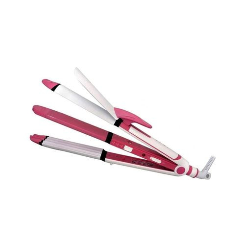 Professional 3 In 1 Iron Barrel Hair Straightener/Curler/Crimper Rollers Combo Hair Straightener - Multicolor