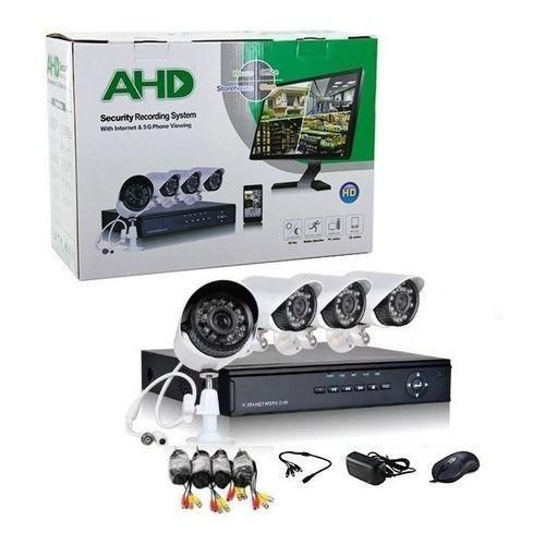 AHD HD 4-way Home Security Video Surveillance Camera CCTV Camera DVR Kit Multicolor- Black/White