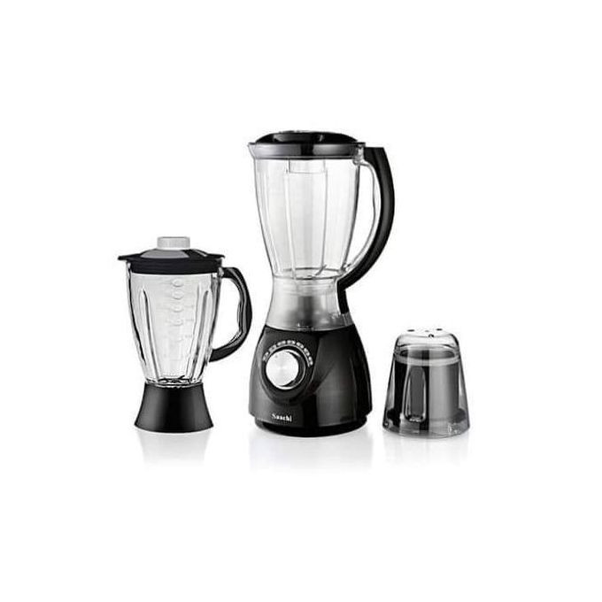 Saachi Blender 3 In 1 Glass And Plastic Jar 1.6 Litres -Black