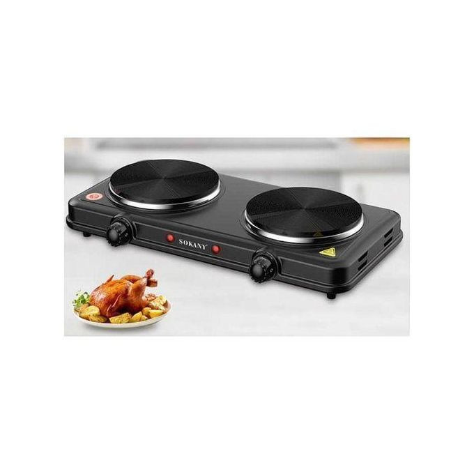 Double Solid Electric Hotplate - Black