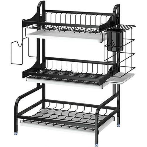 3-Tier Dish Rack 304 Stainless Steel Dish Drainer with Drainer Board - Black