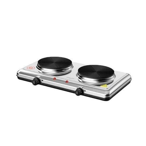 Electric Heater Double 2 Eyes Non-stick Coating Overheat Protection Hotplate Electric Stove Double Burner Coil Hotplate - Black/Silver