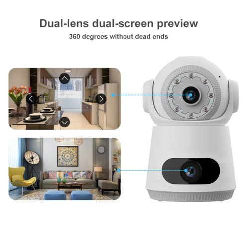 Human Detection, Color Night Vision, Advanced Motion Tracking, Indoor Camera WiFi CCTV Camera Dual Lens & Dual Screen View 4MP+4MP Full HD & 360° Coverage Home Security - White