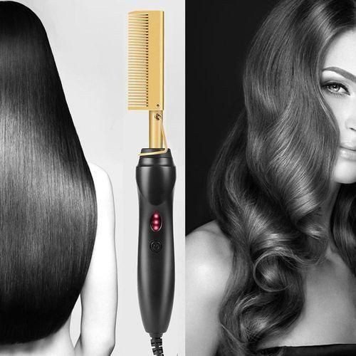 Electric Hot Comb Straightener Straight Hair Styling Comb - Black