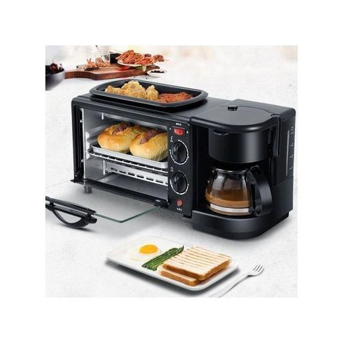 12L Unique 3 in1 Home Breakfast Machine Coffee Maker Frying Pan Bread - Black