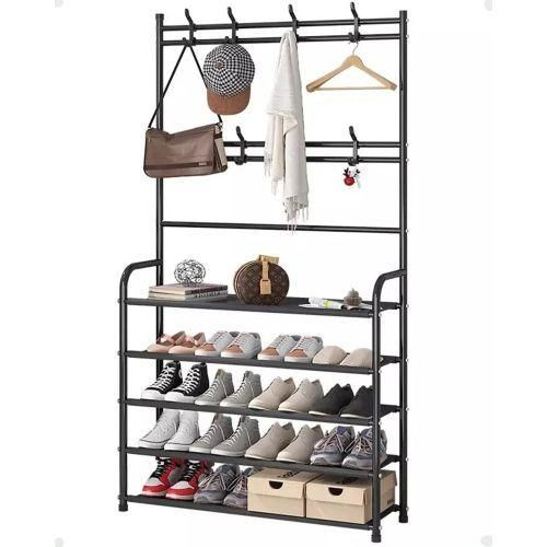 5-Tier Shoe Shelf And 8 Adjustable Metal Hooks Coat Rack,Shoe Rack Organizer Multifunctional Coat Rack Shoe Shelf,Apartment ,Bedroom