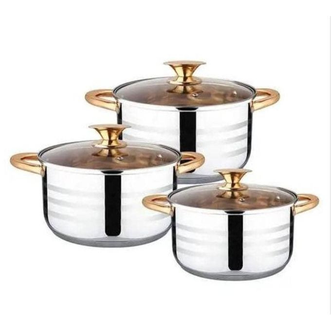 3 Pcs Of Stainless Steel Saucepans Cookware.