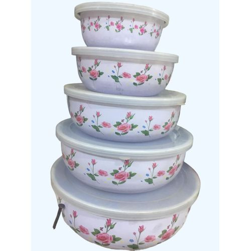 Dishes / 5 Piece Plastic Serving Dishes / Food Storage With Covers - Florals