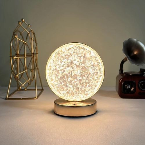 WOMHOPE Bedside Table Lamp Cordless Rechargeable Battery Operated Long Touch Stepless Dimming 3 Color Modes Nursery Night Light Desktop Lamp Acrylic Crystal (Star Gold)