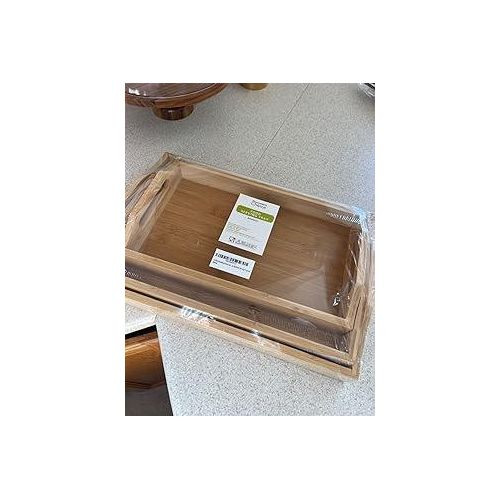 Prosumer's Choice Bamboo Serving Tray With Handles, Set Of 3-34x20x6.5cm- S,37x25x6.5cm- M, 41x28x6.5cm- L - Coffee Table Wooden Trays For Home, Restaurant - Nesting Food Tray For Breakfast In Bed