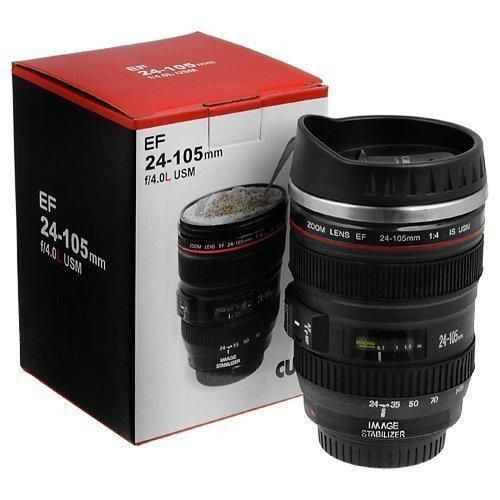 Camera Lens Coffee Tea Mug With Lid-Black/White