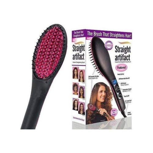 Professional Electric Hair Straightener Hand-held Portable Brush Liquid Crystal Display Hair Straightener Healthy Comb-black